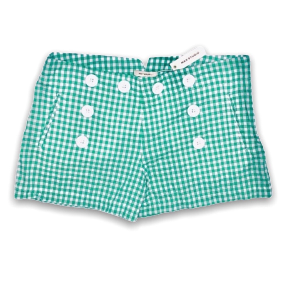 Max Studio Green White Check Plaid Mini Shorts 4